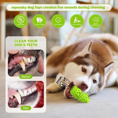 PIFFZEDO Dog Toys for Aggressive Chewers,Interactive Natural Rubber Chew & Squeaky Toy for Large Medium Breed,Dog Toothbrush,Tough & Durable (Green,Large)4