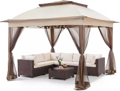 11X11 Pop up Gazebo with Mesh Netting, Instant Outdoor Canopy Tent, Water Resistant Shelter with UPF 50+ UV Protection, 121 Sq Ft Coverage, Beige1
