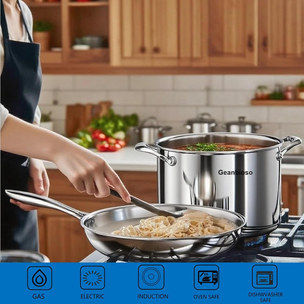 Stainless Steel Cookware Set, 5-Ply Cookware，8-Piece Pots and Pans Set, 316L Professional Grade, Oven and Broiler Safe to 650°F, Dishwasher Safe, Durable, Induction Compatible, Silver8