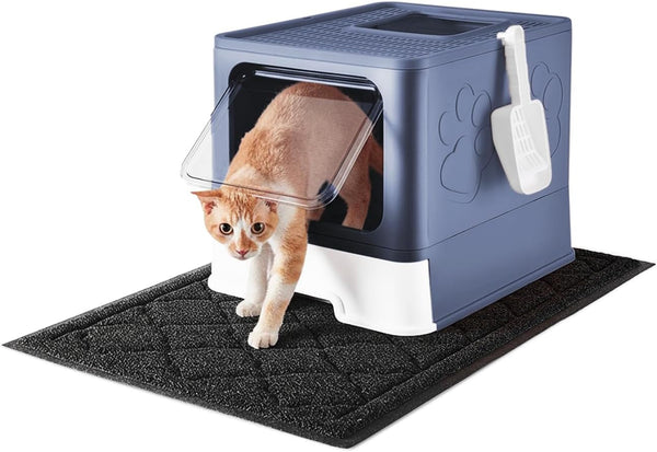 Medario Cat Litter Box with Litter Mat and Scoop, Large Covered Litter Box with Lid, Enclosed Kitty Box, Front Entry Top Exit, Odor Control, Easy to Clean (Grey)12
