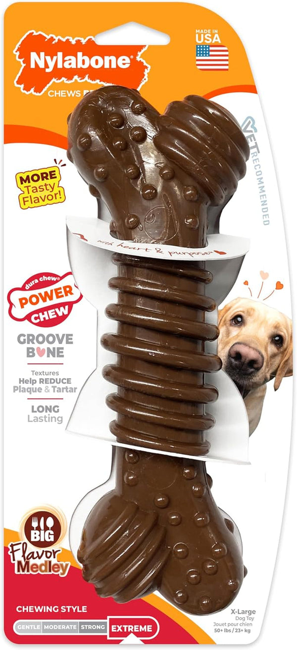 Nylabone Power Chew Dental Groove Bone Dog Chew Toy, Flavor Medley, Small | Teeth-Cleaning Textures, Durable Dog Toys for Aggressive Chewers, Discourages Destructive Chewing, for Dogs up to 25 Lbs14