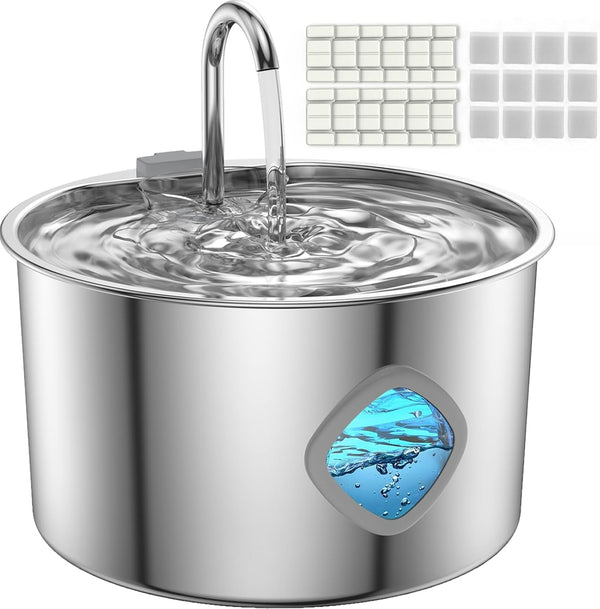 Cat Water Fountain Stainless Steel [3.2L/108Oz] Large Capacity Automatic Water Dispenser for Cats Indoor with 3 Filters Kit, LED Water Level Window, Easy to Clean, Ideal for Cats Dogs Multi-Pet Home10