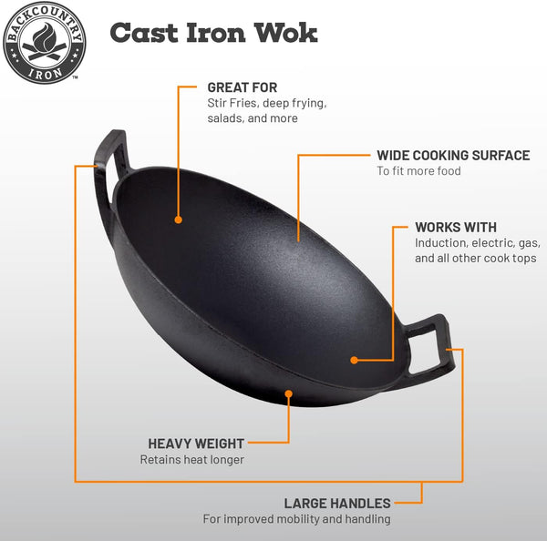 14 Inch Cast Iron Wok with Flat Base and Handles3