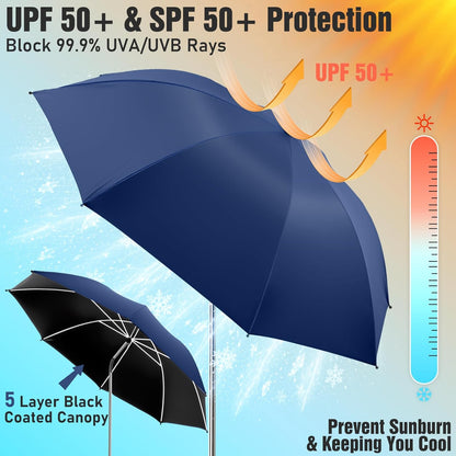 2 PACK Beach Umbrella with Clamp, 360 ° Adjustable Umbrellas for Chair, UPF50+ Umbrella for Beach Chair, Patio Chair, Wheelchair, Camping Chair, Golf Carts (Chair Not Included)3