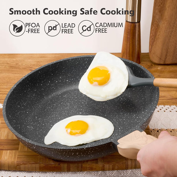 10 Inch Nonstick Frying Pan Skillet, Non Stick Granite Fry Pans, Stone Cookware Omelet Pan, Egg Frying Pan with Heat-Resistant Handle, Requires Installation, PFOA Free Chef'S Pan, Induction Compatible6
