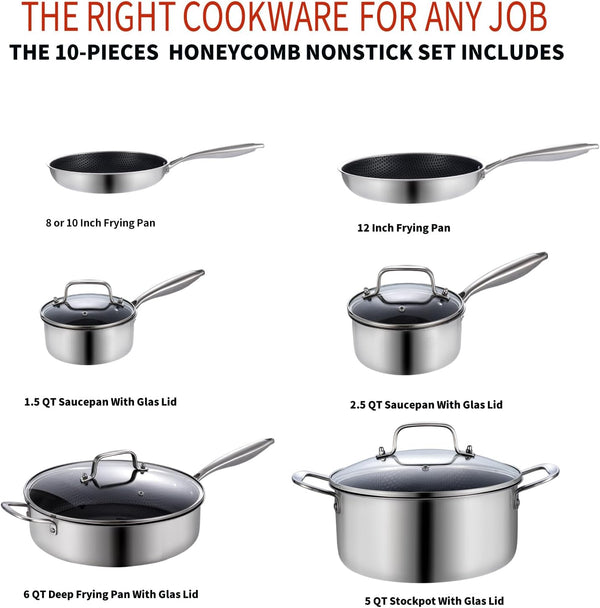 Frying Pan Set Nonstick | 10-Piece Stainless Steel Cookware Set | Professional Non-Toxic | Pfoa-Free Pans for Everyday Cooking | Detachable Handle | Induction & Oven Safe ﻿ ﻿2