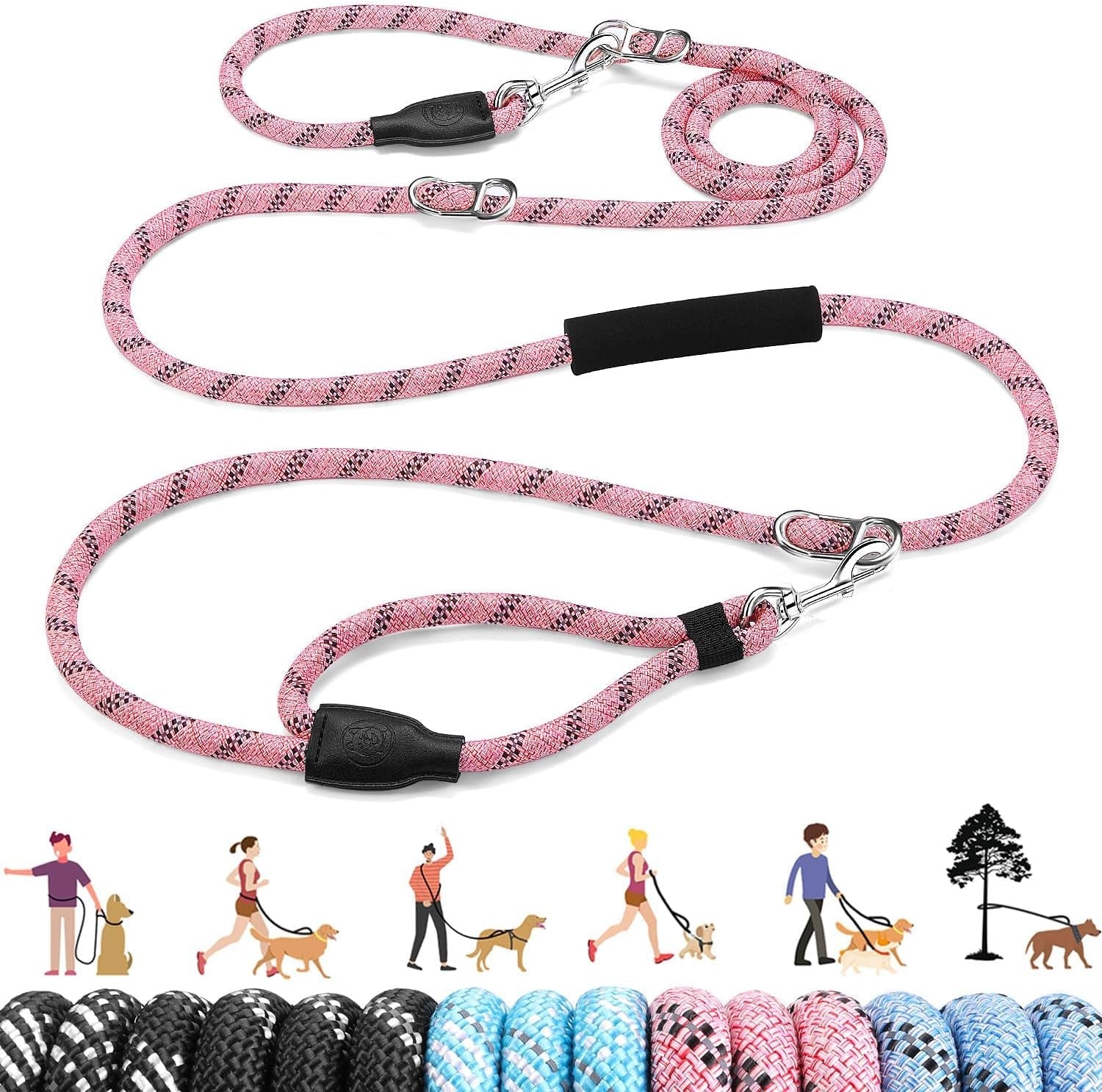 lukovee-hands-free-dog-leash-10ft-adjustable-training-lead-1-2-inch-nylon-heavy-duty-lead-no-pull-for-large-medium-dogs-tangle-free-reflective-waist-leash-for-walking-running-black