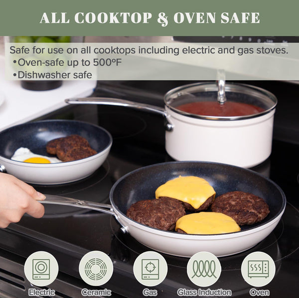9Pc Cookware Set Healthy Duralon Blue Ceramic Nonstick Coated | Diamond Infused Scratch-Resistant, PFAS Free, Oven Safe, Induction Ready, Evenly Heats, Tempered Glass Lids, Stay-Cool Handle5