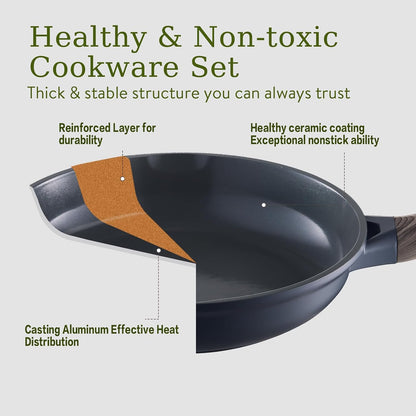 22Pcs Nonstick Pots and Pans Set, Ceramic Cookware Set Non Toxic | Pfas-Free Healthy, Induction Compatible, Dishwasher & Oven Safe, Space Saving, RV Camping Kitchen Cooking Set, Gray3