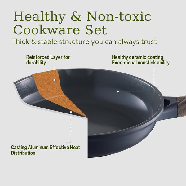22Pcs Nonstick Pots and Pans Set, Ceramic Cookware Set Non Toxic | Pfas-Free Healthy, Induction Compatible, Dishwasher & Oven Safe, Space Saving, RV Camping Kitchen Cooking Set, Gray3