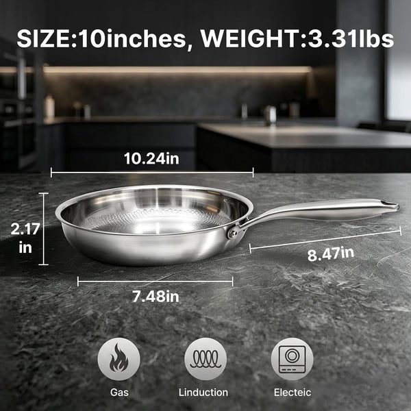 Titanium Pans for Cooking | 10" Non Stick Frying Pan with Lid | Gas, Induction & Oven-Safe | Easy Clean Hammered Pan2