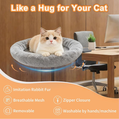 Cat Desk Bed - Ergonomic Cat Desk Perch Clamp for Remote Workers - Quality Desktop Suspended Cat'S Bed- Rotating Cats Hammock Desk with Removable Cover, Cat Bed Hold up to 50LBS, Gray5