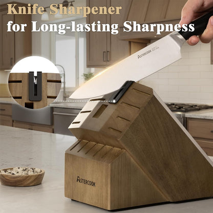 Knife Set, Kitchen Knives Set with Block and Sharpener Full Tang 17 Pcs German Stainless Steel Knives Sharp Blade Dishwasher Safe Premium Knife Set, Black Father Day Gifts for Men4