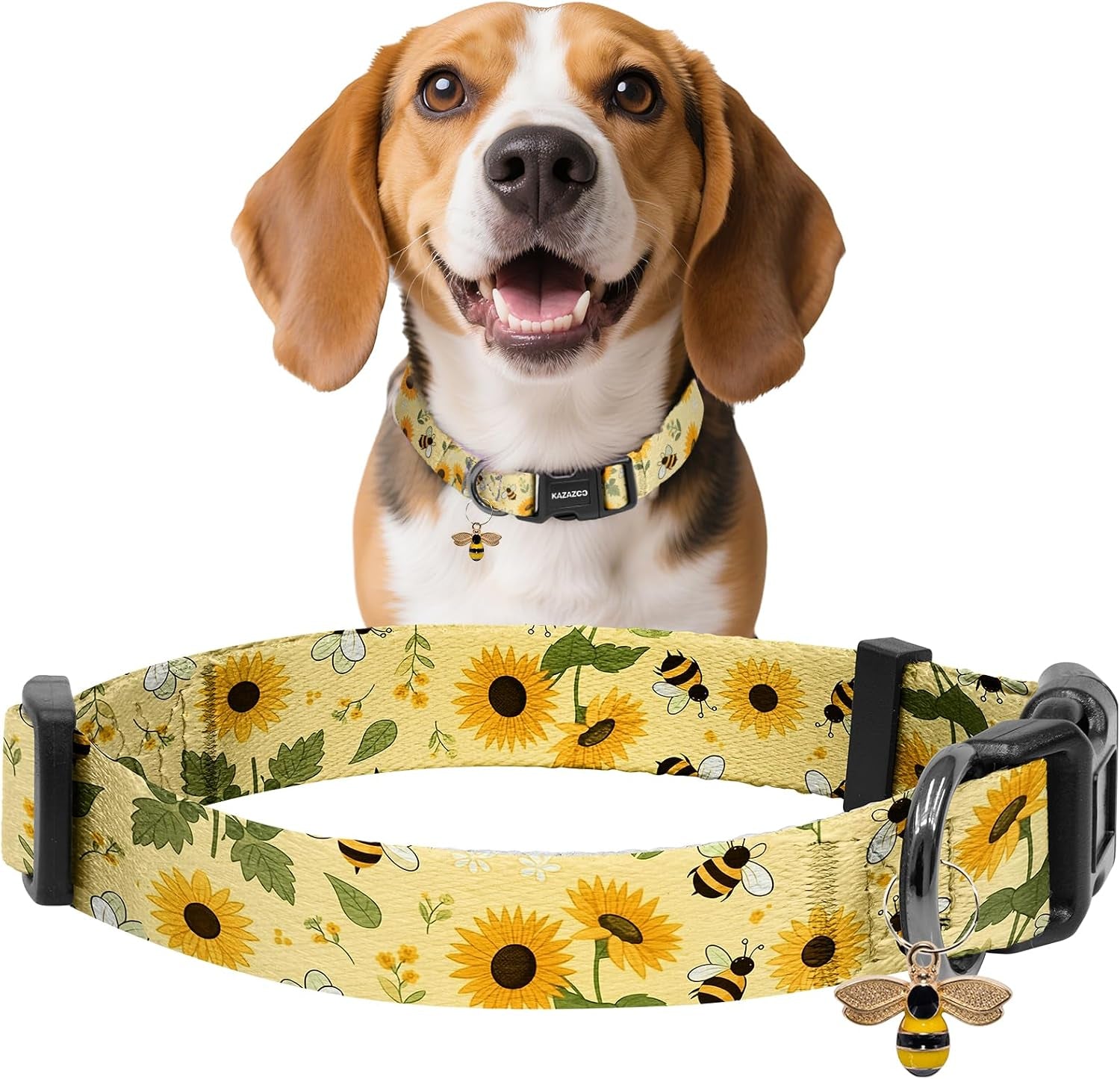 kazazoo-dog-collar-cute-and-soft-nylon-puppy-collar-girl-dogs-adjustable-purple-dog-collars-for-medium-dogs-purple-flowers-m