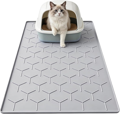 Garoopion Silicone Cat Litter Mat 34×22 Inch, Easy to Clean, Gray | Waterproof Silicone Mat with Raised Edges, Catch Litter, Protect Floor from Urine, Multi-Use for Dog/Sink/Kitchen/Boots1