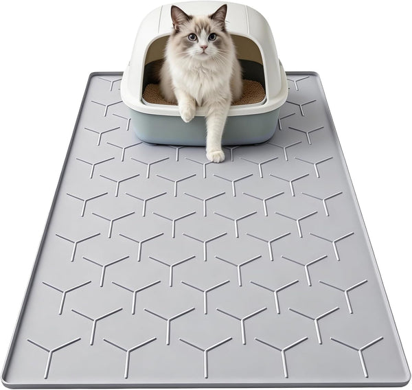 Garoopion Silicone Cat Litter Mat 34×22 Inch, Easy to Clean, Gray | Waterproof Silicone Mat with Raised Edges, Catch Litter, Protect Floor from Urine, Multi-Use for Dog/Sink/Kitchen/Boots1