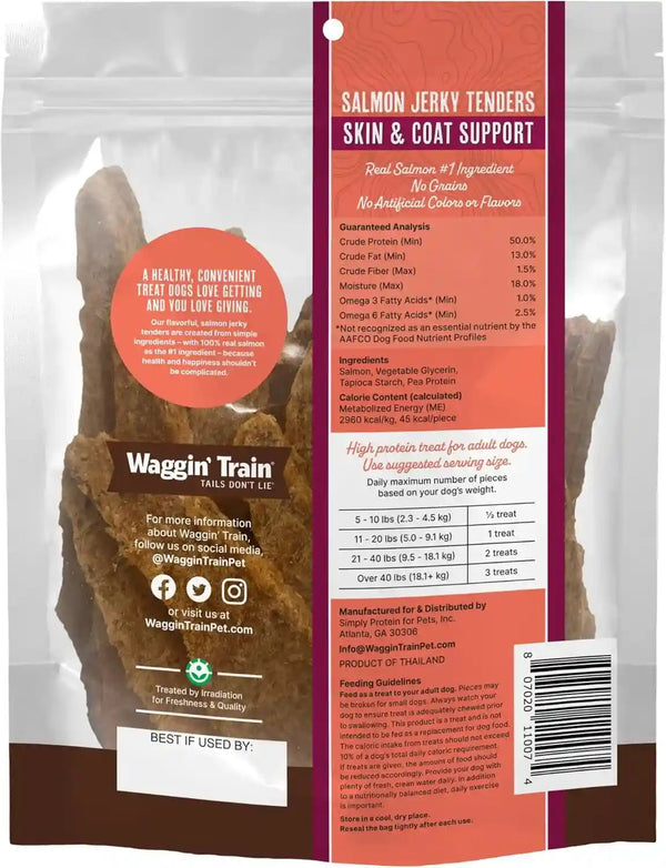 Waggin' Train Salmon Jerky Dog Treats for Skin and Coat Support, Made with 100% Real Salmon, No Grains and No Artificial Flavors or Colors, High Protein Dog Treat, Easily Digestible, 12 Oz. Pouch2