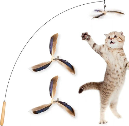 JXFUKAL Cat Wand Toys, Interactive Cat Toys with 3 Feather Refills, 29'' Flexible Steel Wire, Sturdy Wood Handle & Bell for Kitty Kitten, Cat Toys for Indoor Cats Teaser Cat String Toy7