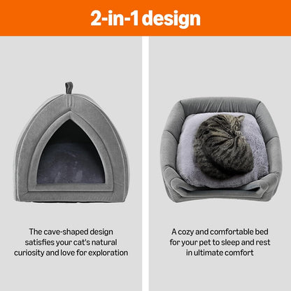 Amazon Basics Cat Cave Bed, 2-In-1 Foldable House for Indoor Cats, with Washable Cushion and Non-Slip Base, 17.5 X 17.5 Inches, Large, Lightgray5