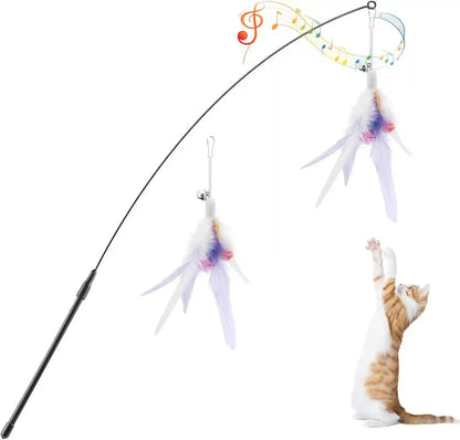 Pawaboo Feather Teaser Cat Toy - Interactive Wand with Extra Long 34.5" Wand and Small Bell, Fun Exerciser Playing Toy for Kittens or Cats, Brown Feather8