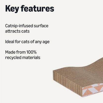 Amazon Basics Cat Scratching Post, Reversible Double-Sided Corrugated Cardboard with Catnip, Curved Wave Design, 16.5 X 8.1 X 1.6 In, 2-Pack2