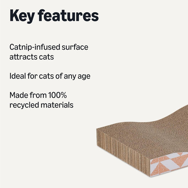 Amazon Basics Cat Scratching Post, Reversible Double-Sided Corrugated Cardboard with Catnip, Curved Wave Design, 16.5 X 8.1 X 1.6 In, 2-Pack2