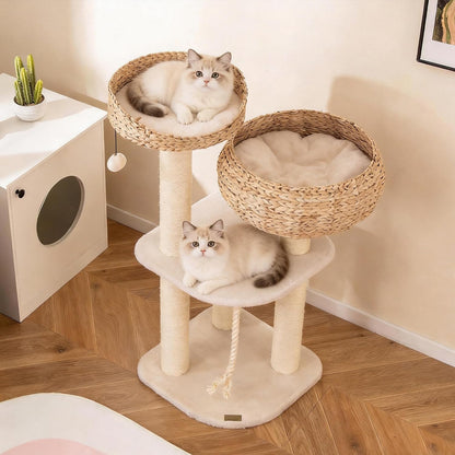 PETSITE 41 Inch Modern Cat Tree for Indoor Cats, Multi-Level Cat Tower with Scratching Posts, Hand-Made Wicker Cat Condo & Top Perch, Dangling Ball, Sisal Rope, Cute Cat Tree for Indoor Cats9