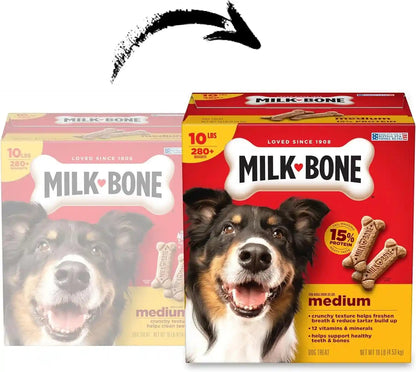 Milk-Bone Original Medium Dog Biscuits, 10 Lb Box | 280+ Treats, Classic Meaty Taste, Crunchy Dog Treats for Dogs 20-50Lbs, 15% Protein, 12 Vitamins & Minerals, Made in the USA2