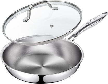 10 Inch Tri-Ply Stainless Steel Frying Pan with Lid,Whole-Clad No Coatings Skillet with Stay-Cool Handle for Cooking,Dishwasher and Oven Safe,Induction Pans1