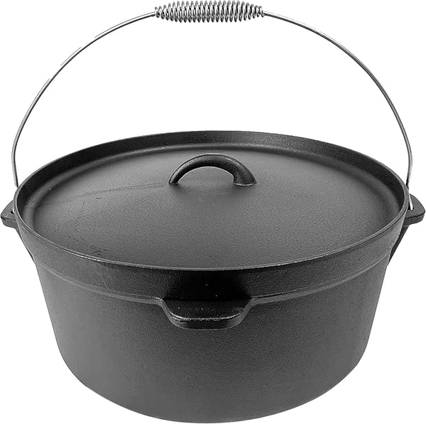 12 Quart Cast Iron Dutch Oven with Lip Lid & Bail Handle | Pre-Seasoned, Large Campfire Pot, Outdoor Cooking, Roasting, Baking & Stews, Heavy-Duty, Even Heat Distribution1