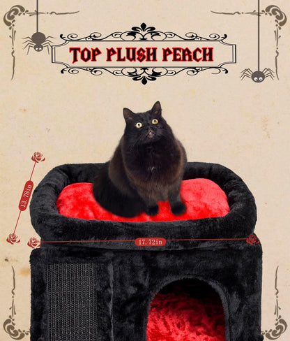 SYANDLVY Gothic Cat Tree with Coffin Bed for Indoor Cats, Cat Tower with Scratching Post, Modern Activity House for Large Cats, Condo with Board, Kittens Cave6