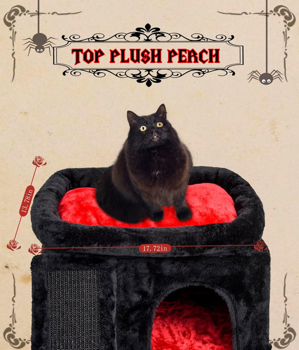 SYANDLVY Gothic Cat Tree with Coffin Bed for Indoor Cats, Cat Tower with Scratching Post, Modern Activity House for Large Cats, Condo with Board, Kittens Cave6