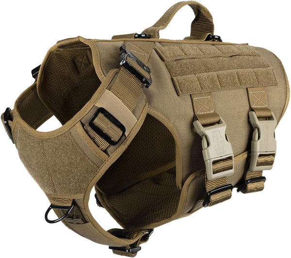 ICEFANG No Pull Tactical Dog Harness for Large Dogs,Adjustable Dog Vest | Control Handle,Molle Panel,Front Hook,3 Leash Clips,Soft Padded,For Walking Training,Pink,Large18