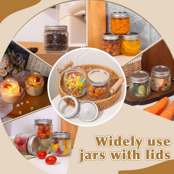 Mason Jars 8 Oz with Lids 12 Packs, Vintage Half Pint Small Glass Canning Jars with Silver Metal Lids for Storing, Pickling, Honey, Jam, Home Decor, Candle and DIY Crafts7