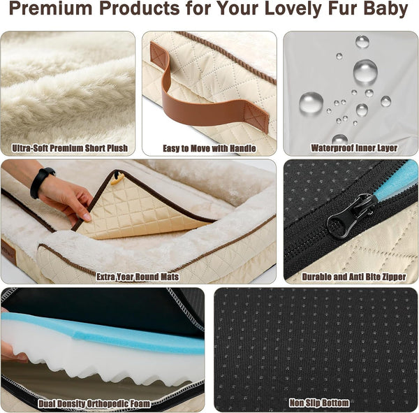 Large Dog Sofa Bed with Reusable Potty Pad - 44.5" X 33.5" X 6.7" Beige Dog Sofa with Soft Plush Surface, Raised Bolsters, Removable Bolster, and Non-Slip Bottom for Large Dogs - Xlarge5