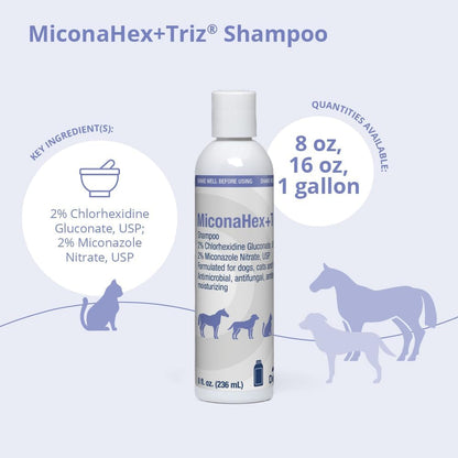 Miconahex+Triz Shampoo for Dogs, Cats and Horses, 8 Oz | Antibiofilm, Moisturizing; Packaging May Vary2