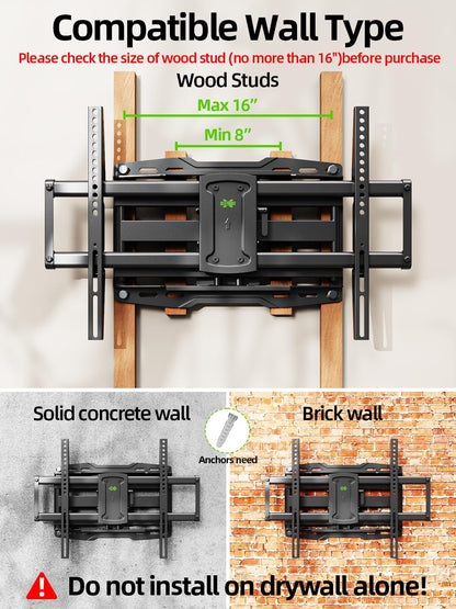 Full Motion TV Wall Mount for 42 55 65 75 85 86 Inch, TV Mount Swivel and Tilt,Wall Mount Bracket with Dual Articulating Arms up to 132Lbs, VESA 600X400Mm, Max 16" Wood Studs,  XML0192