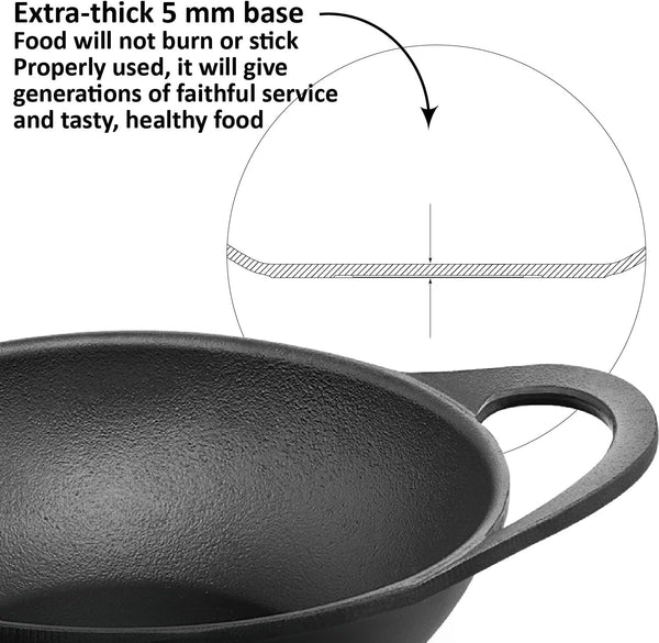 Futura 2 Litre Cast Iron Kadhai, Naturally Nonstick Cast Iron Kadai with Glass Lid, Cast Iron Cookware for Kitchen, Black (CIK20G)6