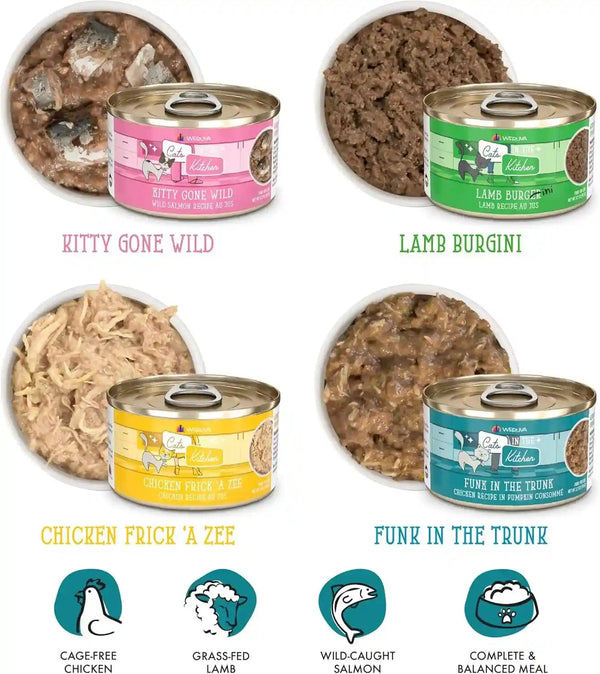 Weruva Cats in the Kitchen, Kitchen Cuties Variety Pack, Wet Cat Food, 3.2Oz Can (Pack of 12)4