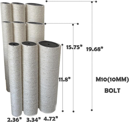 2Pcs M10 Cat Tree Replacement Post - 10Mm Bolt Sisal Cat Scratching Post Replacement Pole DIY M10 Bolt Sturdy PVC Tubes Screws Included (2.36 * 19.68")4