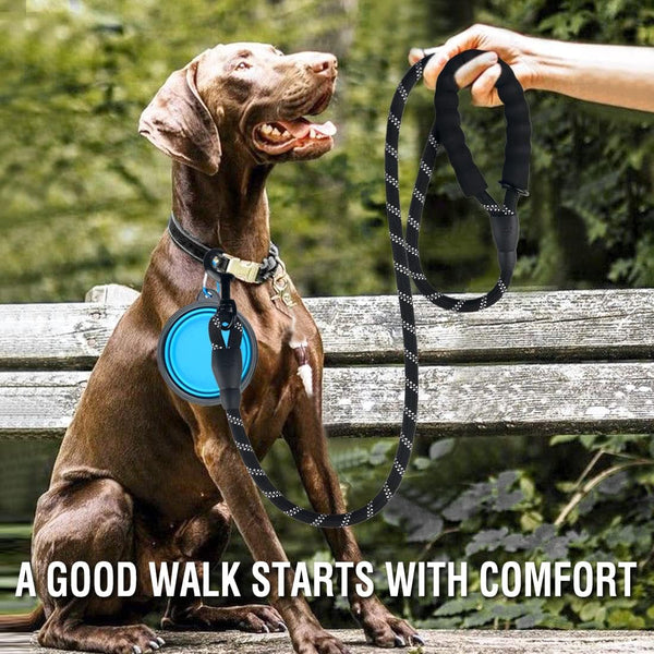 COOYOO 2 Pack Dog Leash 5 FT Heavy Duty - Comfortable Padded Handle - Reflective Dog Leash for Medium Large Dogs with Collapsible Pet Bowl2