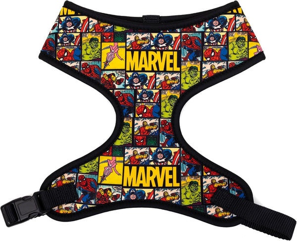 Marvel Comics Pet Harness, Dog Collar Plastic Buckle, Marvel Brick and Retro Comic Panels Blocks Black Yellow1