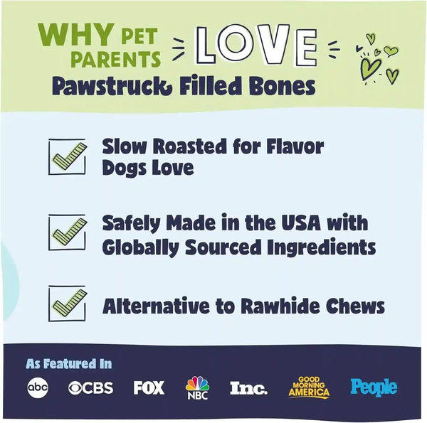 Pawstruck Large 5-6” Filled Dog Bones Variety Pack - Peanut Butter, Cheese & Bacon, Beef Flavors - Made in USA, Long Lasting Stuffed Femur Treat for Aggressive Chewers - Pack of 3, Packaging May Vary3