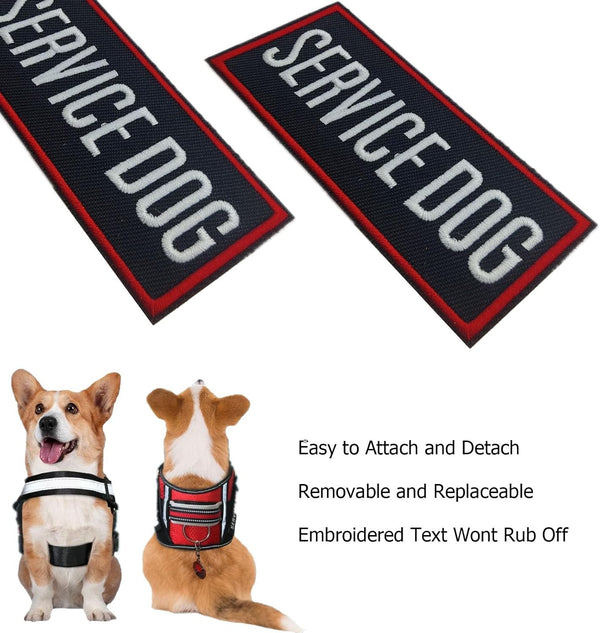 2 Pack Service Dog Patches for Harness, Tags with Hook and Loop Patches Red Border for Vests and Harnesses for Dog in Training, Service Dog, Emotional Support3