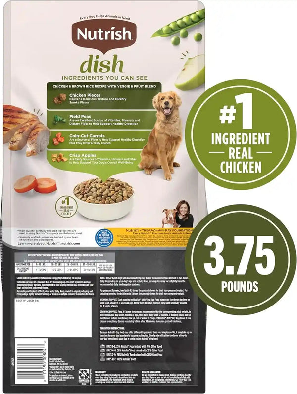 Nutrish Dish Chicken & Brown Rice Recipe with Veggie & Fruit Blend Dry Dog Food, 3.75 Lb. Bag (Rachael Ray)3