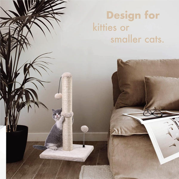 MECOOL Cat Scratching Post Premium Basics Kitten Scratcher Sisal Scratch Posts with Hanging Ball 22In for Kittens or Smaller Cats (22 Inches for Kitten, Beige)5