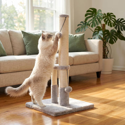 Dimaka Tall Cat Scratching Post, Double Lower Posts Extra Stable Cat Post Tree Scratcher with Sisal Rope and Teasing 4 Balls Total Large Base (Grey)8