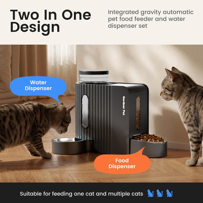 Gardner Pet Automatic Gravity Cat Food Feeder and Water Dispenser Stainless Steel Two-In-One Set Large Capacity Dispenser for Pets Dogs, Puppies, Kittens-(0.8 Gallons X 2)2