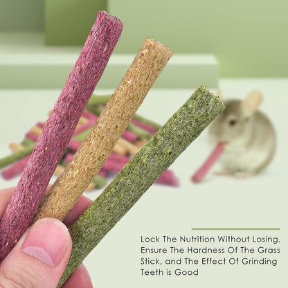 ERKOON Timothy Hay Sticks,Rabbit Chew Toys for Teeth Natural Molar Sticks Rabbits Treats for Bunnies, Chinchilla Guinea Pigs, Gerbil, Hamster (25 Pcs)2