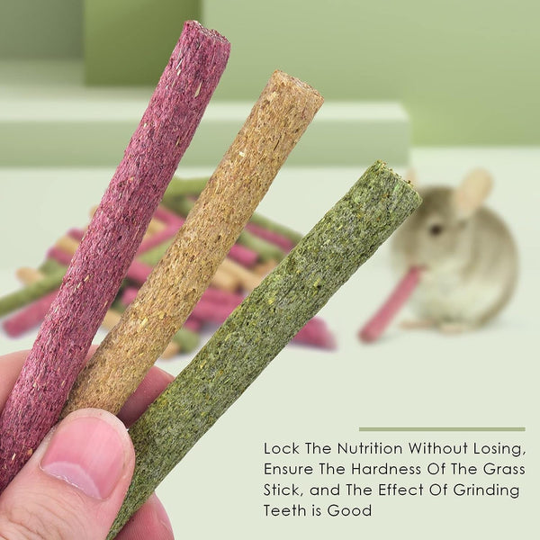 ERKOON Timothy Hay Sticks,Rabbit Chew Toys for Teeth Natural Molar Sticks Rabbits Treats for Bunnies, Chinchilla Guinea Pigs, Gerbil, Hamster (25 Pcs)2